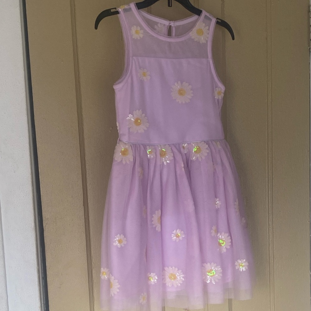 lilt Lilac Daisy Mesh Party Dress for Girls with Yellow Accents